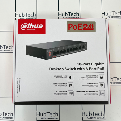 8-портовий POE комутатор Dahua DH-PFS3010-8ET-65