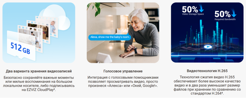 2 МП IP Wi-Fi домашняя смарт-камера с аккумулятором Ezviz CS-CB1 (1080P) - 3