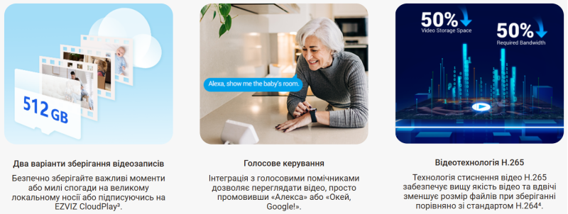 2 МП IP Wi-Fi домашняя смарт-камера с аккумулятором Ezviz CS-CB1 (1080P) - 3