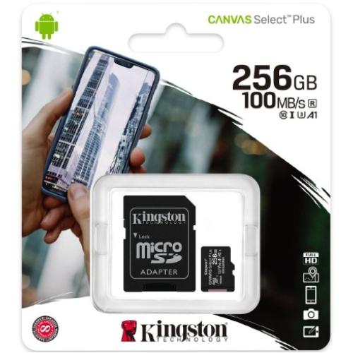 Карта памяти kingston 256gb microsd class 10 a1 canvas select plus (sdcs2/256gb)