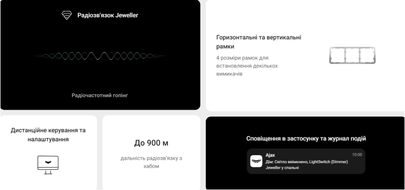 Бездротовий розумний сенсорний димерний вимикач світла  Ajax LightSwitch (Dimmer) Jeweller (black) - 3