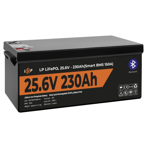 Акумулятор LP LiFePO4 25,6V - 230 Ah (5888Wh) (Smart BMS 150А) з BT пластик