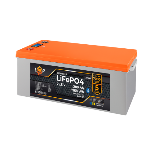 Акумулятор LP LiFePO4 25,6V - 280 Ah (7168Wh) (BMS 200A/200А) пластик Smart BT