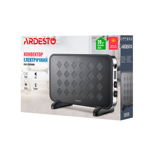 Конвектор електричний Ardesto CHH-2000MBR 2000 Вт, 20 м2, відкритий нагрів.елемент, IP20, мех.управління