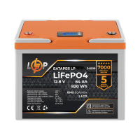 Аккумулятор LP LiFePO4 12,8V - 64 Ah (820Wh) (BMS 80A/40А) пластик LCD для ИБП
