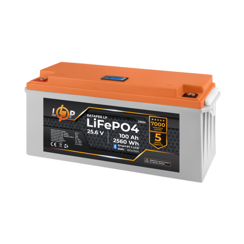 Акумулятор LP LiFePO4 25,6V - 100 Ah (2560Wh) (BMS 100A/50А) пластик LCD Smart BT