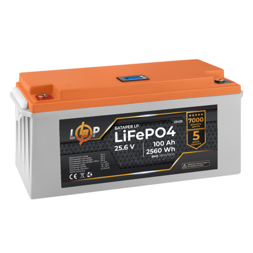 Акумулятор LP LiFePO4 24V (25,6V) - 100 Ah (2560Wh) (BMS 200/100А) пластик LCD
