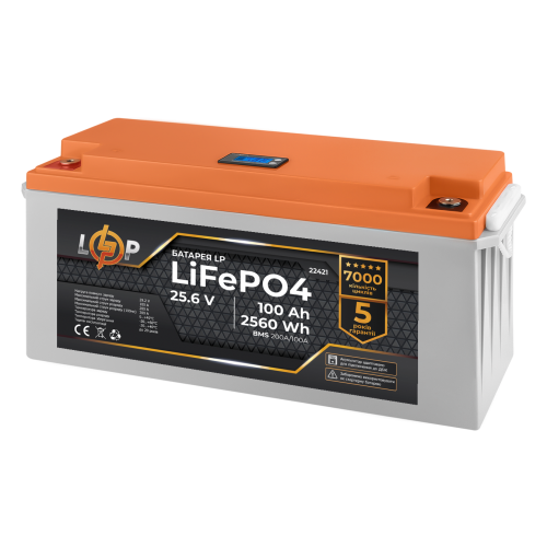 Акумулятор LP LiFePO4 24V (25,6V) - 100 Ah (2560Wh) (BMS 200/100А) пластик LCD для ДБЖ