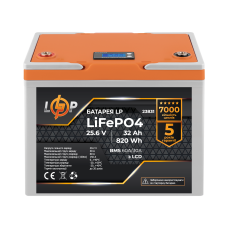 Акумулятор LP LiFePO4 25,6V - 32 Ah (820Wh) (BMS 60А/30A) пластик LCD