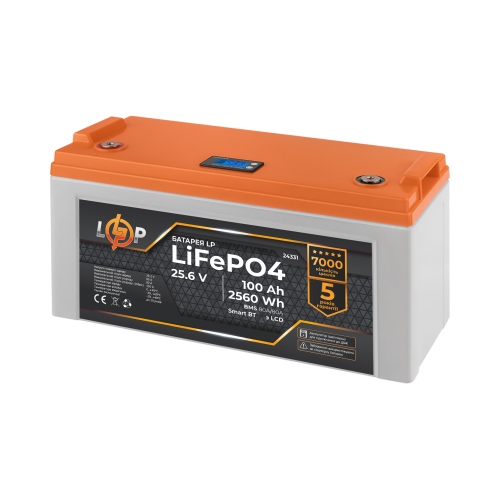 Акумулятор LP LiFePO4 25,6V - 100 Ah (2560Wh) (BMS 80A/80А) пластик LCD Smart BT