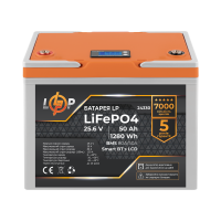 Аккумулятор LP LiFePO4 25,6V - 50 Ah (1280Wh) (BMS 80A/50А) пластик LCD Smart BT