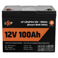 Аккумулятор LP LiFePO4 12V (12,8V) - 100 Ah (1280Wh) (Smart BMS 100А) с BT пластик для ИБП
