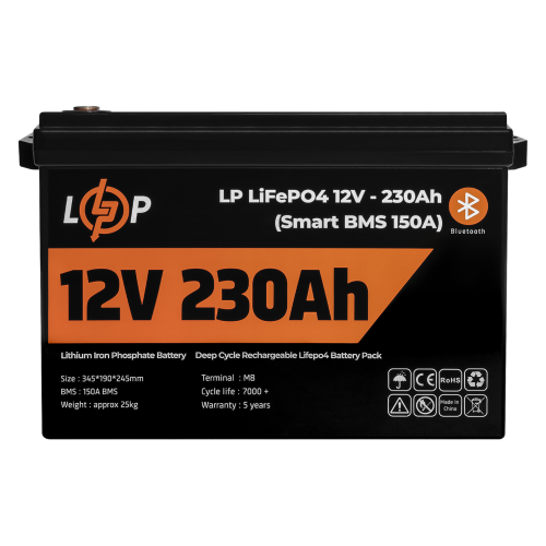 Акумулятор LP LiFePO4 12V (12,8V) - 230 Ah (2944Wh) (Smart BMS 150А) з BT пластик для ДБЖ