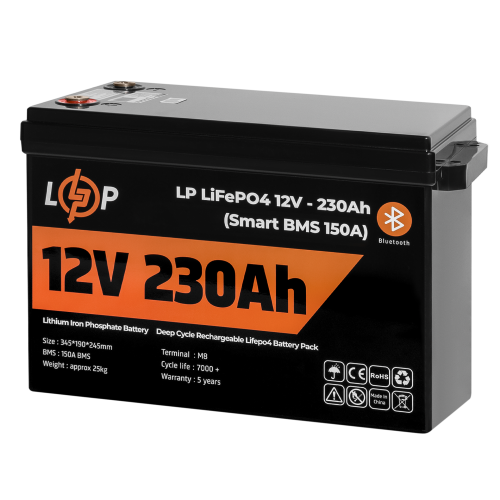 Акумулятор LP LiFePO4 12V (12,8V) - 230 Ah (2944Wh) (Smart BMS 150А) з BT пластик для ДБЖ