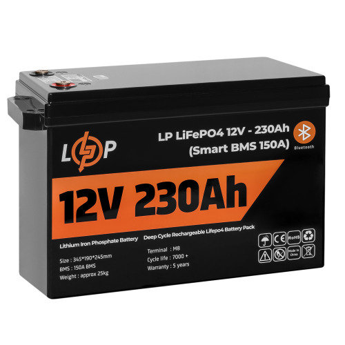Акумулятор LP LiFePO4 12V (12,8V) - 230 Ah (2944Wh) (Smart BMS 150А) з BT пластик для ДБЖ