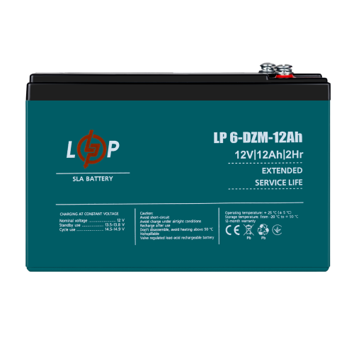 Тяговий свинцево-кислотний AGM акумулятор LP 6-DZM-12 Ah - под Болт М5