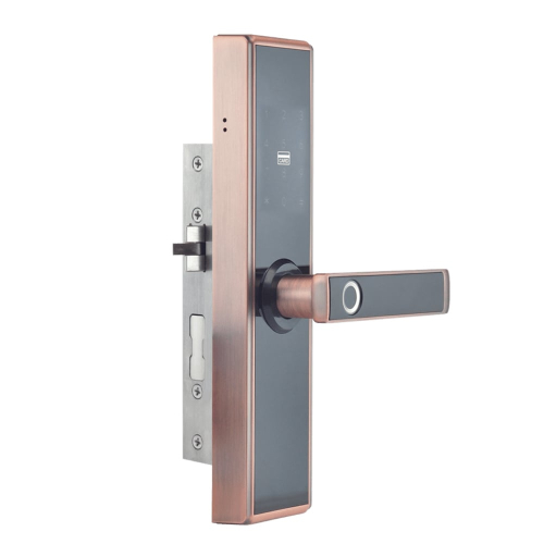 Замок біометричний автономний Trinix TRL-5109BTF Red Bronze Right з Bluetooth, зчитувачем відбитків пальців і карт Mifare