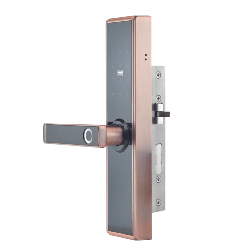 Замок біометричний автономний Trinix TRL-5109BTF Red Bronze Left з Bluetooth, зчитувачем відбитків пальців і карт Mifare