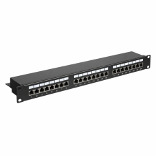 Патч-панель 24 порти FTP кат. 5E 19" 1U екранована, чорна