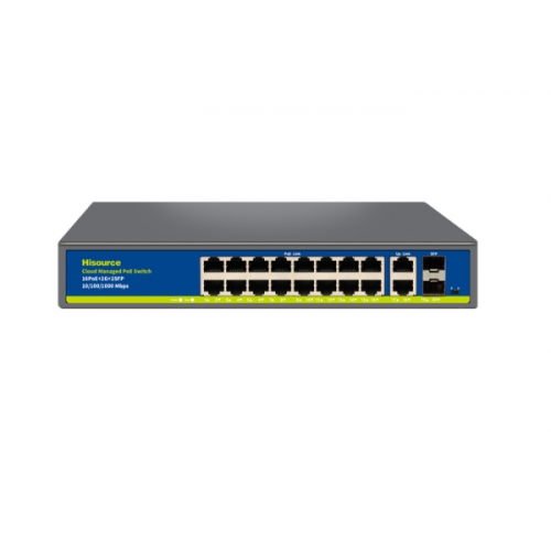 Керований 20-портовий PoE-комутатор Hisource Hi-S22-16GP2G2S с 16 портами PoE