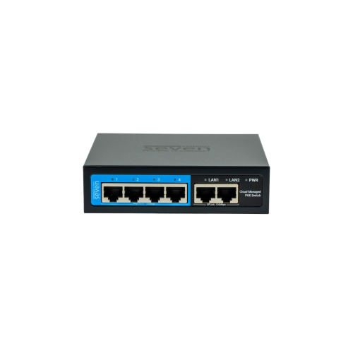 Облачно управляемый 6-ти портовый PoE коммутатор SEVEN PS204D-12V (Cloud POE: 4, UP: 2)