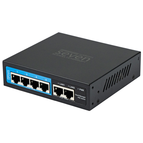 Облачно управляемый 6-ти портовый PoE коммутатор SEVEN PS204D-12V (Cloud POE: 4, UP: 2)