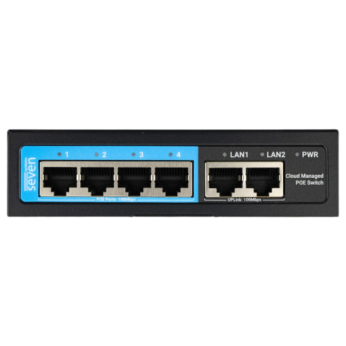 Облачно управляемый 6-ти портовый PoE коммутатор SEVEN PS204D-12V (Cloud POE: 4, UP: 2)