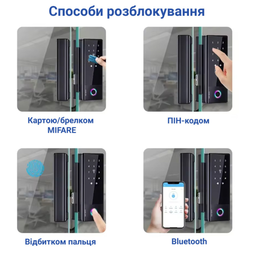 Умный биометрический замок на стеклянную дверь SEVEN LOCK SL-7776BF black