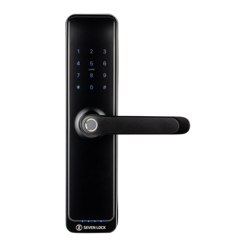 Умный дверной биометрический замок SEVEN LOCK SL-7767BFW black (врезная часть 6068 auto close)