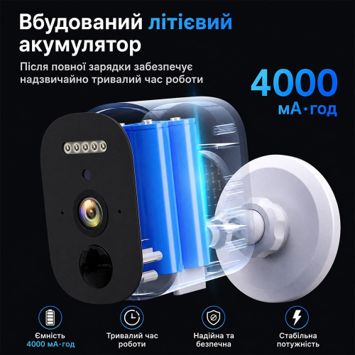 Автономная WiFi 2.4/5GHz IP-видеокамера 3Mp Light Vision VLC-03IB(CamHi) White, f=3.6mm, на аккумуляторных батареях 4000mAh