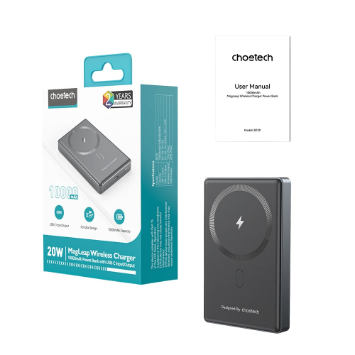 Повербанк 10000mAh Choetech B739 Black QC3.0 PD3.0 бездротова магнітна зарядка