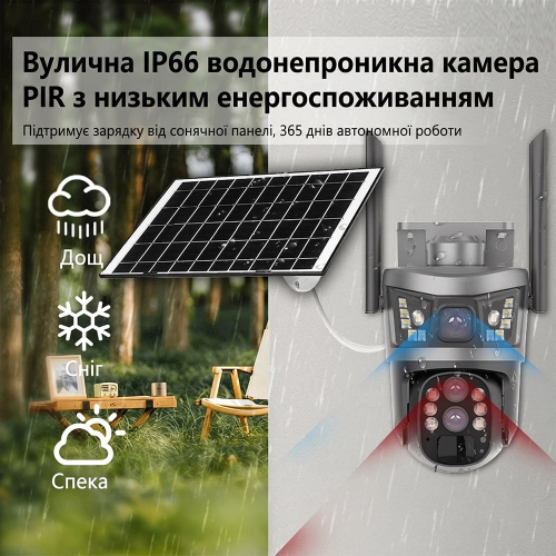 IP PTZ-видеокамера автономная с 4G и солнечной панелью 3Mp+3Mp Light Vision VLC-9530IG10Z/2C3S (Solar) f=4+8mm, на аккумуляторных батареях