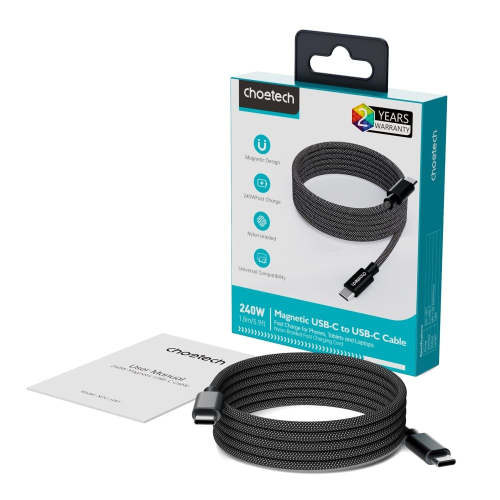 Кабель Choetech ХСС-1052 Black USB-C to USB-C Magnetic PD3.1 240W 1.2m