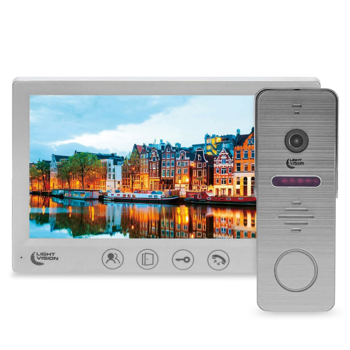 Комплект видеодомофона Light Vision с электрозамком: домофон 7" AMSTERDAM FHD White, видеопанель 2Mp RIO FHD Grey, электромеханический замок Trinix TRX Fass Steel