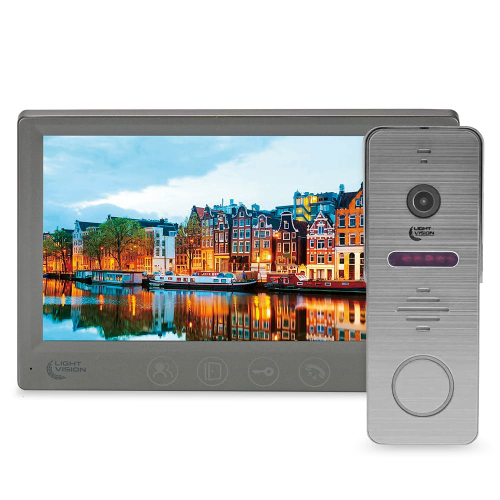 Комплект видеодомофона Light Vision с видеокамерой: домофон 7" AMSTERDAM FHD Grey, видеопанель 2Mp RIO FHD Grey, MHD-видеокамера 2Mp VLC-1192WFM Graphite