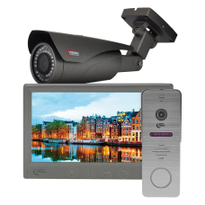 Комплект відеодомофона Light Vision з відеокамерою: домофон 7" AMSTERDAM FHD Grey, відеопанель 2Mp RIO FHD Grey, MHD-відеокамера 2Mp VLC-1192WFM Graphite