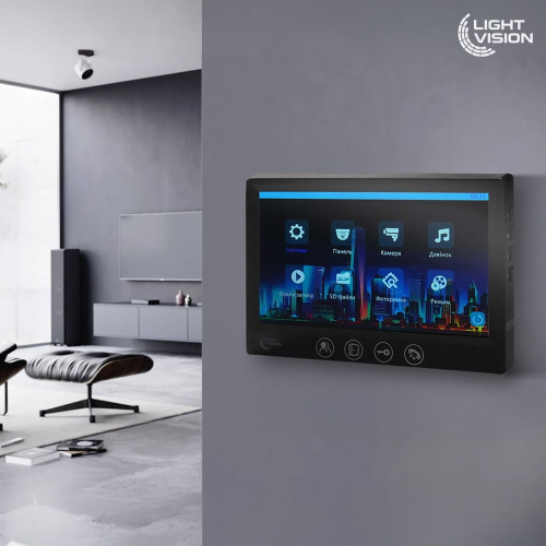 Комплект видеодомофона Light Vision с электрозамком: домофон 7" AMSTERDAM FHD Black, видеопанель 2Mp RIO FHD (RF) White со считывателем Mifare, электромеханический замок Trinix TRX Fass Steel