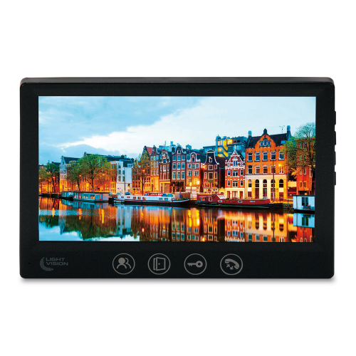 Комплект видеодомофона Light Vision с видеокамерой: домофон 7" AMSTERDAM FHD Black, видеопанель 2Mp RIO FHD (RF) White со считывателем Mifare, MHD-видеокамера 2Mp VLC-1192WFM Graphite