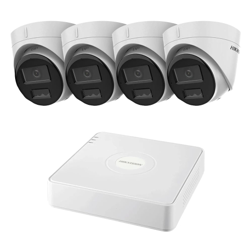 Комплект IP-видеонаблюдения на 4 камеры Hikvision IP-Video Kit 4x2Mp (T) Mic DualLight: 4 купольные 2Mp видеокамеры + 4-канальный 6Mp видеорегистратор