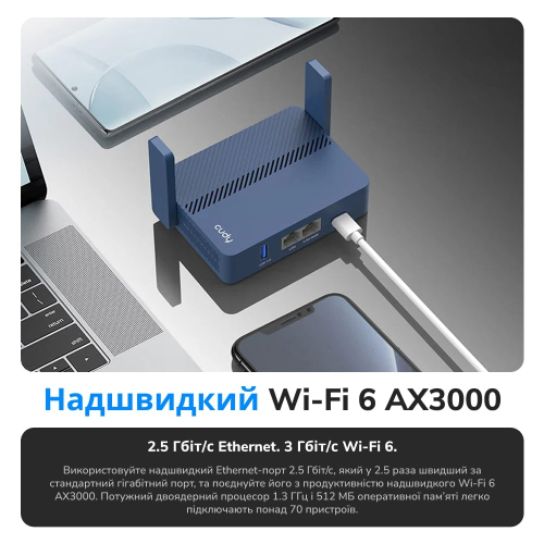 WiFi 6 Mesh-маршрутизатор Cudy TR3000 двухдиапазонный гигабитный портативный AX3000