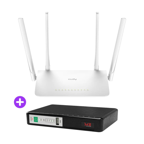 Комплект бесперебойной связи: WiFi 5 Mesh-маршрутизатор Cudy WR1300 + Mini UPS SKE POE-432N 8800mAh 5V/9V/12V/15V/24V/PoE, Li-ion 4*2.2Ah