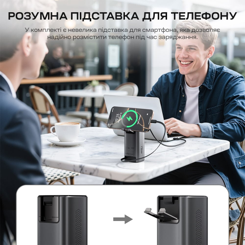 Повербанк 20000mAh Choetech B815 Grey 130W QC3.0 PD3.0 TFT Smart дисплей, вбудований кабель