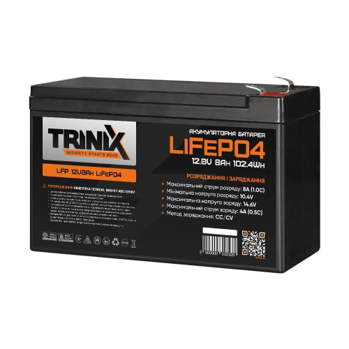 Комплект резервного питания Trinix: источник бесперебойного питания PSU-1203LED(P) LiFePO4 и аккумуляторная батарея LFP 12V8Ah LiFePO4