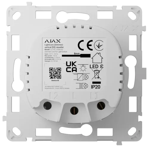 Бездротовий розумний сенсорний димерний вимикач світла Ajax LightCore (Dimmer) vertical [55] (8EU) ASP white