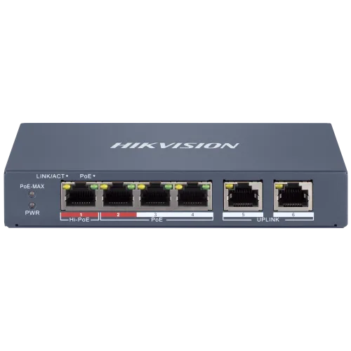 Комутатор 6 портів керований Hikvision DS-3E1106HP-EI