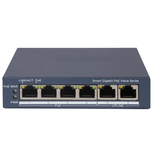 Комутатор 6 портів керований Hikvision DS-3E1506P-EI/MPoE